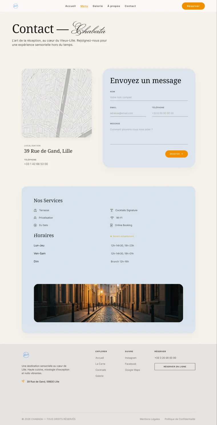 Chabada contact and reservation page