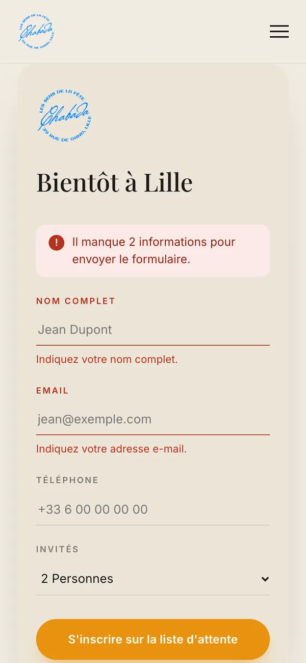 Mobile waitlist with errors