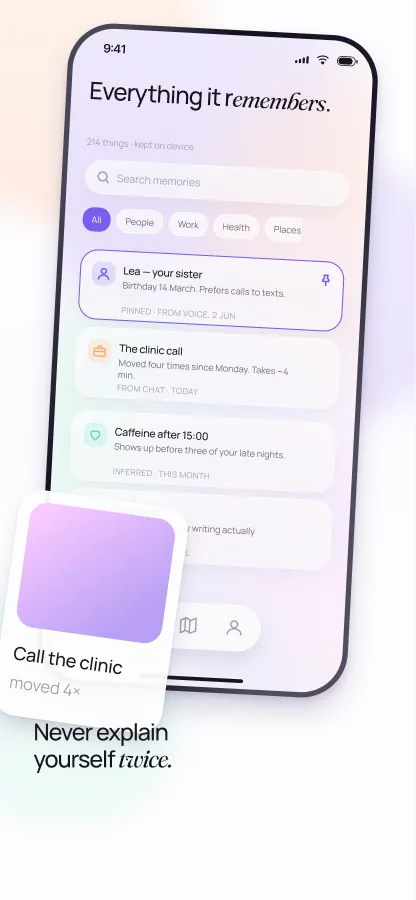 App Store shot 5, never explain yourself twice