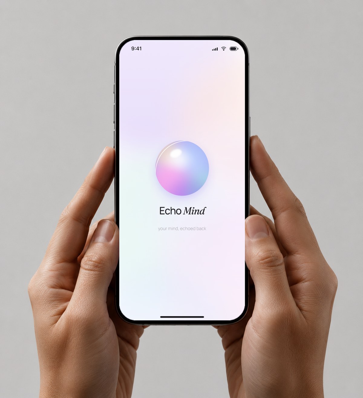 EchoMind app on iPhone, held in two hands
