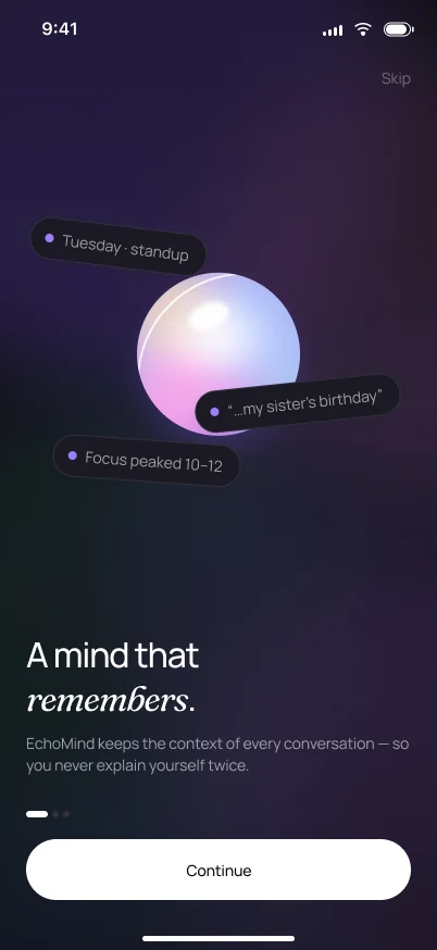 EchoMind onboarding 1, dark