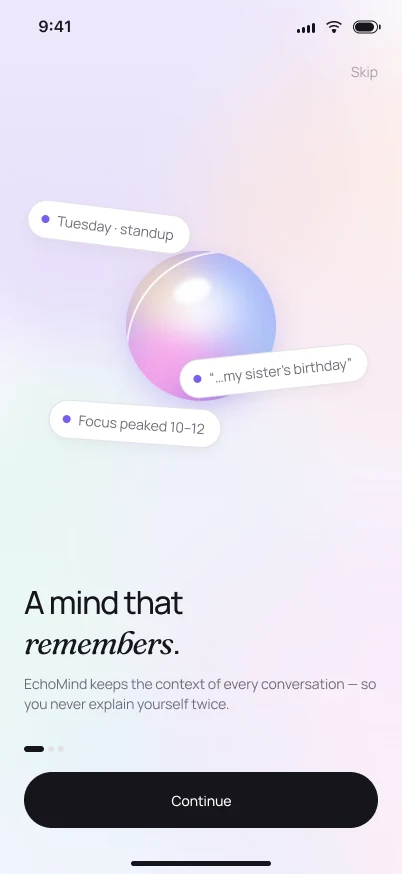 EchoMind onboarding, a mind that remembers