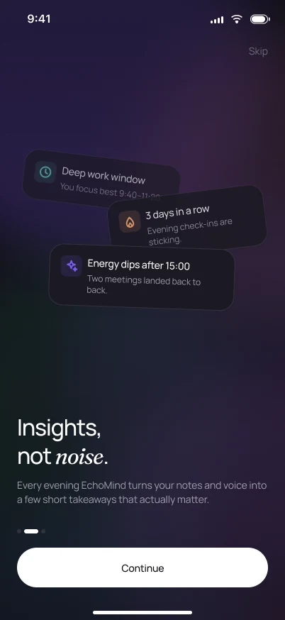 EchoMind onboarding 2, dark