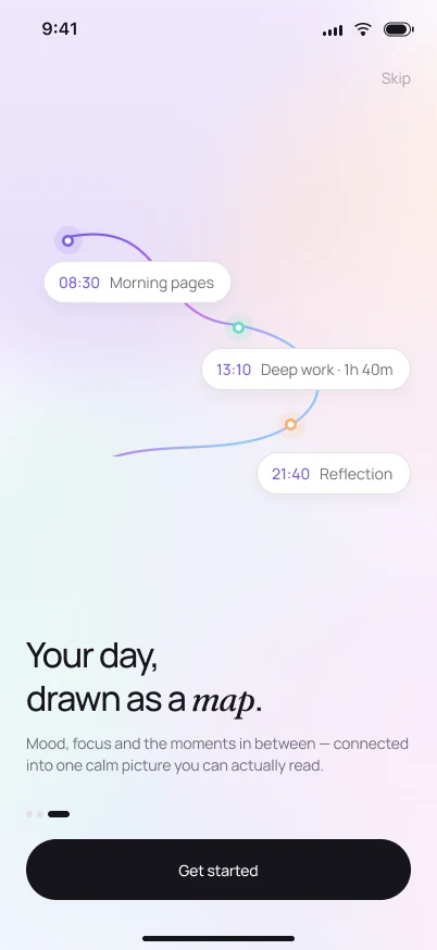 EchoMind onboarding, your day drawn as a map