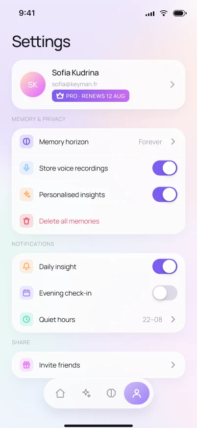 EchoMind settings