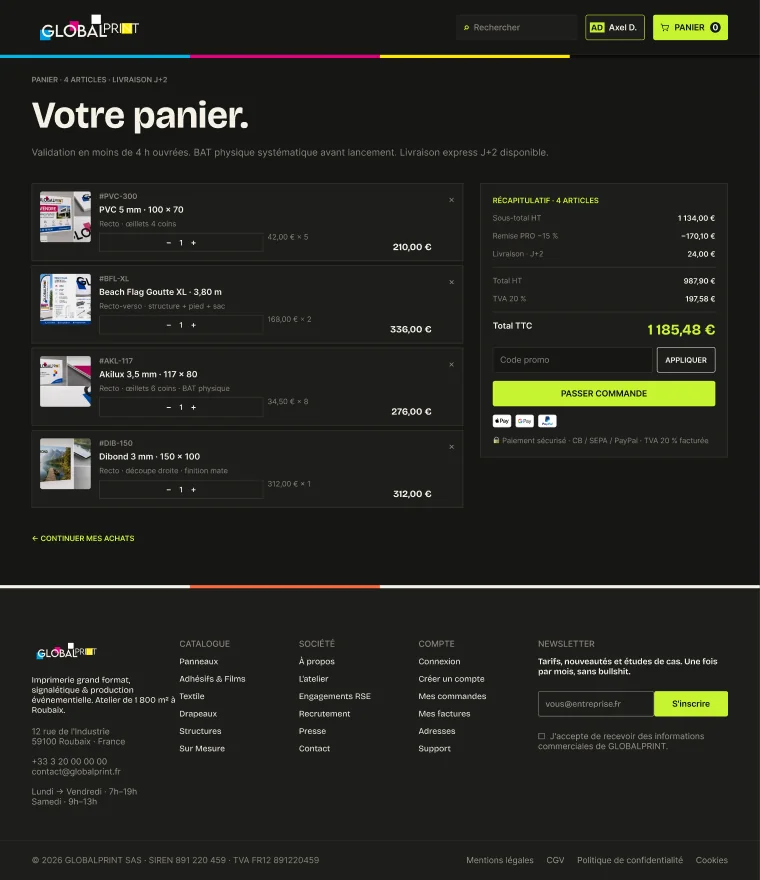 Global Print Nord cart and checkout