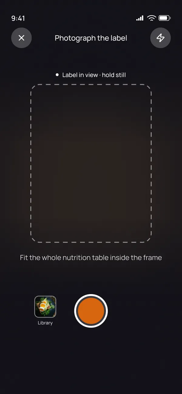 Nutrition label camera: fit the whole nutrition table inside the frame