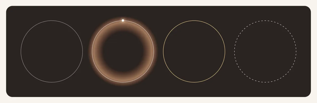Lens component in four states: framing, reading, unsure and dim